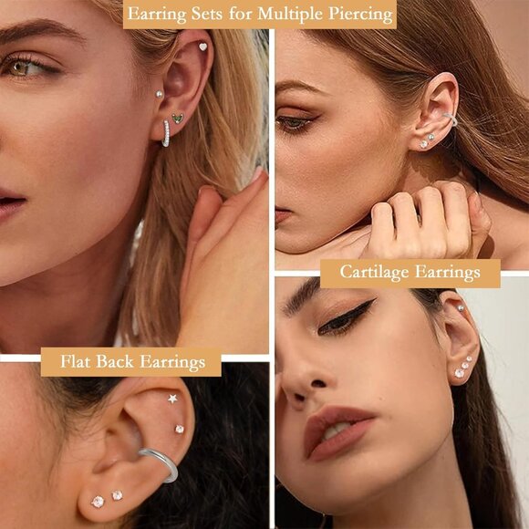 15 Pairs Hypoallergenic Gold & Steel Flat Back Earrings for Sensitive Ears - Picture 4 of 6